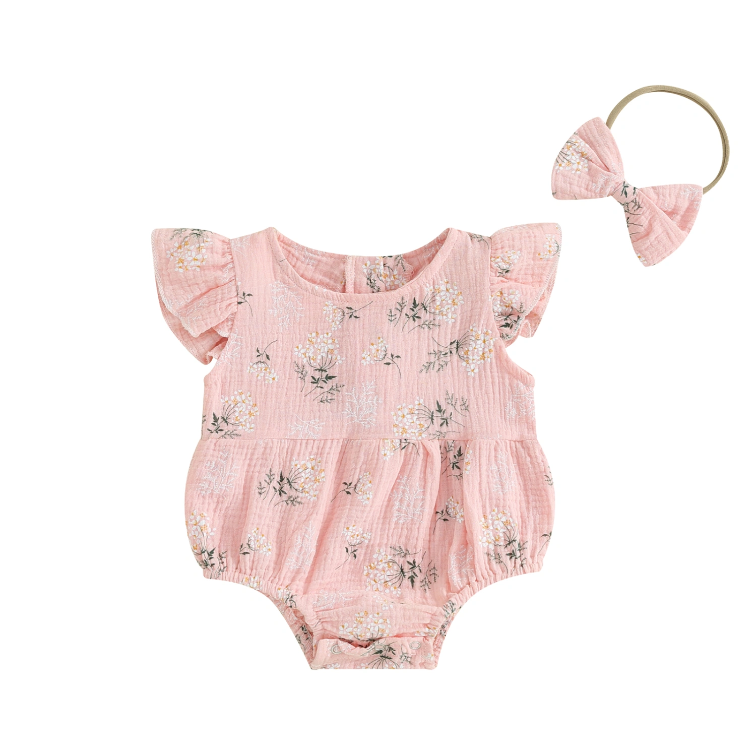 Baby Girl 2 Piece Outfits Floral Print Ruffle Romper and Headband