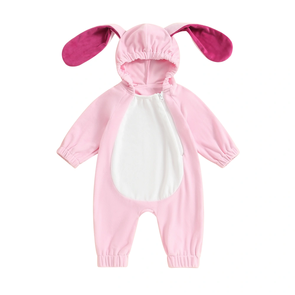 Toddler Girls Rompers Bunny Ears Hooded Zipper Spring Jumpsuits