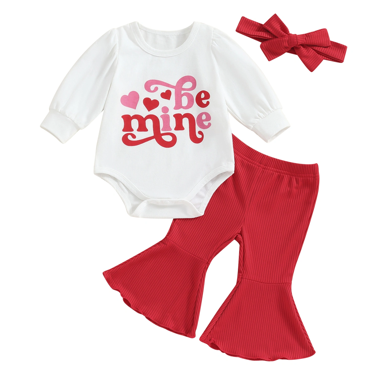 Girls Valentine's Day Outfits Letter Print Romper and Pants Headband