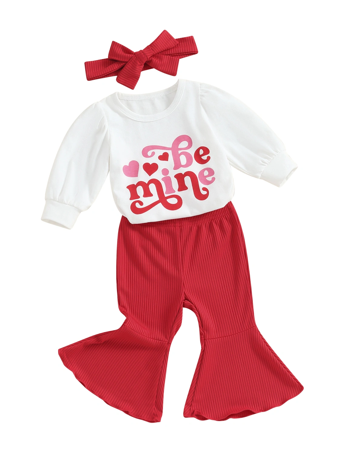 Girls Valentine's Day Outfits Letter Print Romper and Pants Headband
