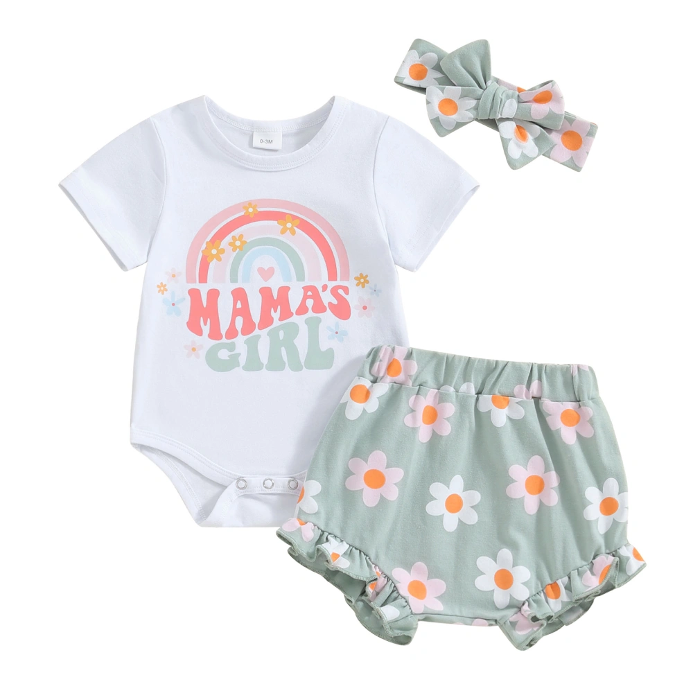 Baby Girl Outfits Letter Rainbow Print Rompers Shorts Headband