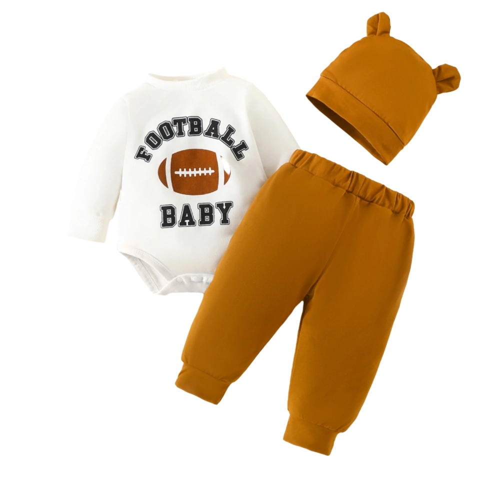 Baby Boys Fall Outfits Letter Rugby Print Rompers Long Pants Hat