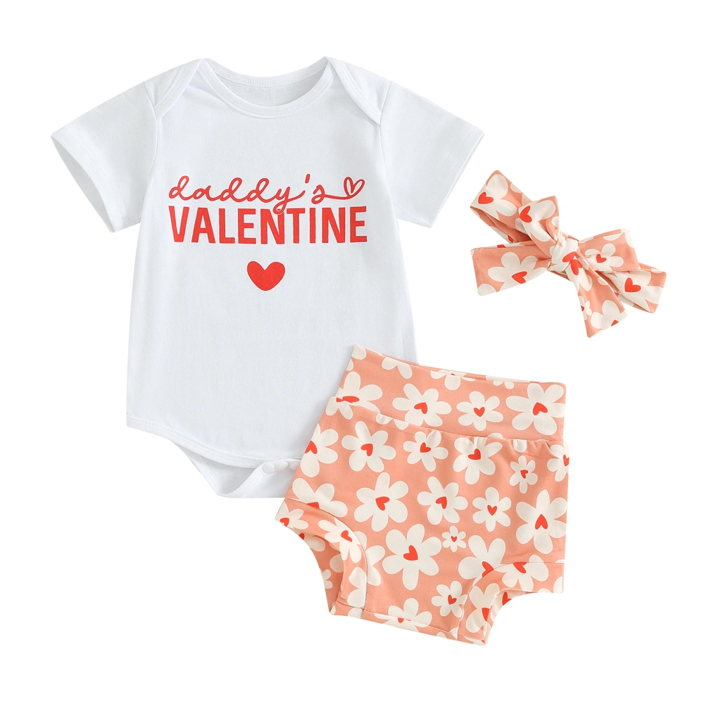 Baby Girls Shorts Set, Letters Print Romper Flowe Shorts Hairband