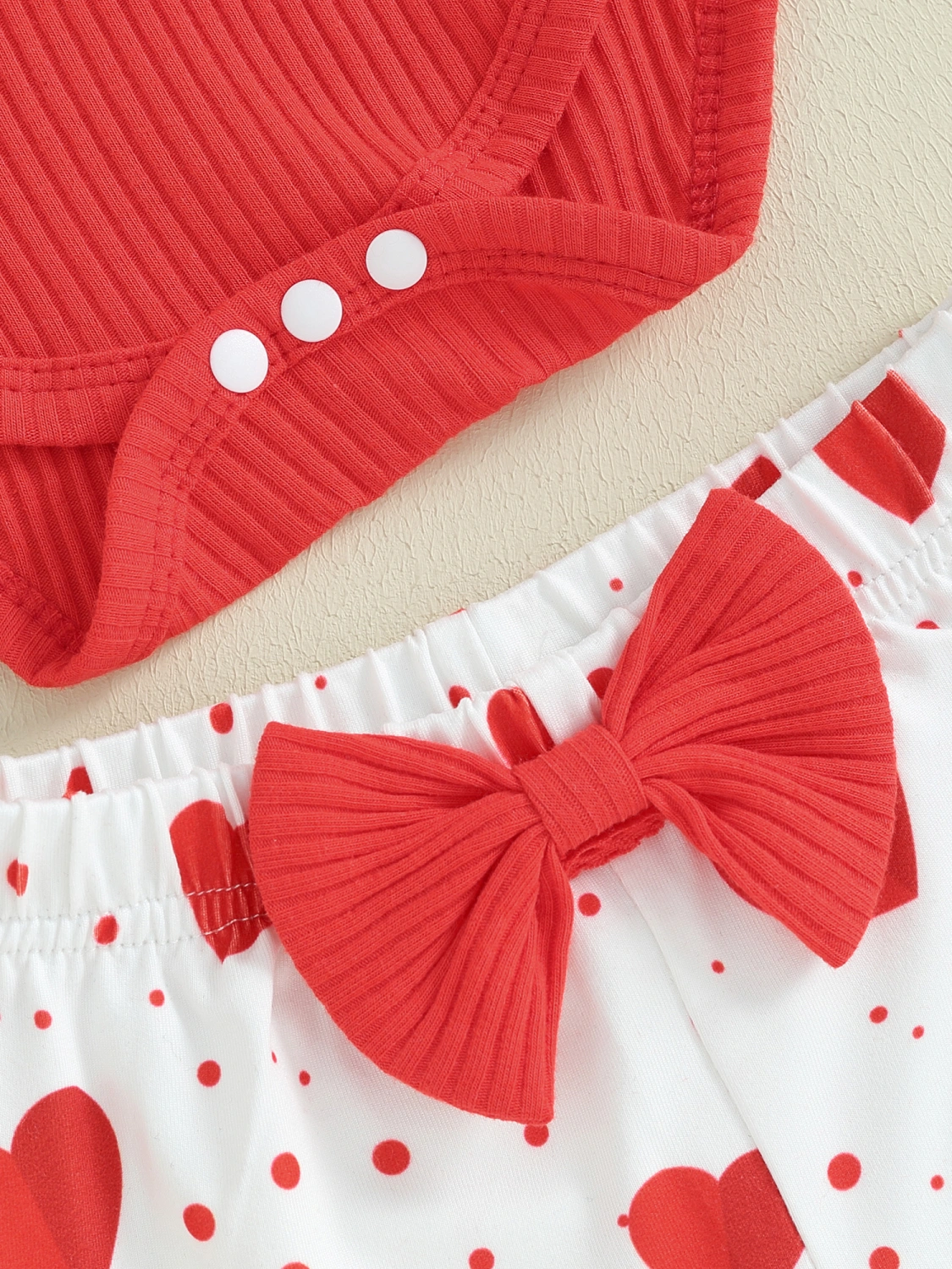 Baby Girls 3 Piece Outfit Ribbed Romper and Heart Print Pants Headband