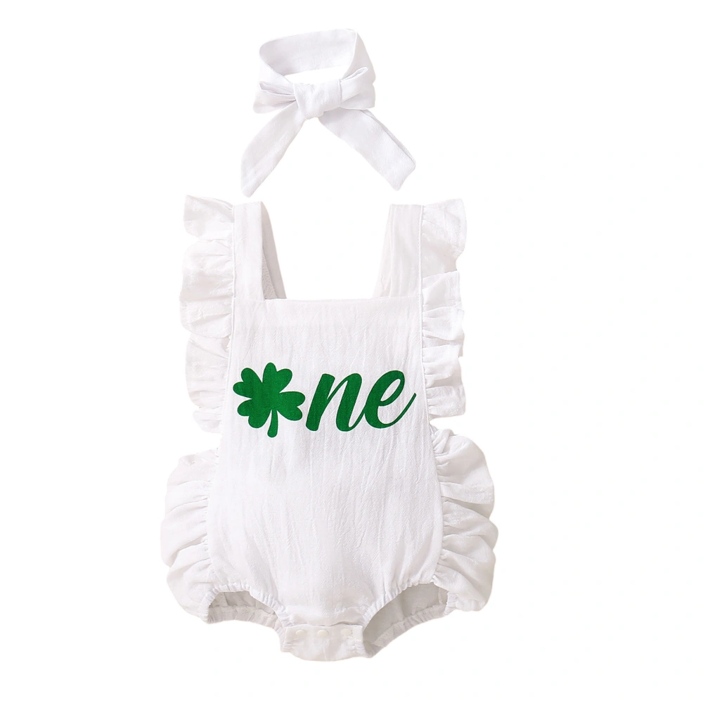 Baby Girl Irish Day Outfits Clover Print Ruffle Romper and Headband