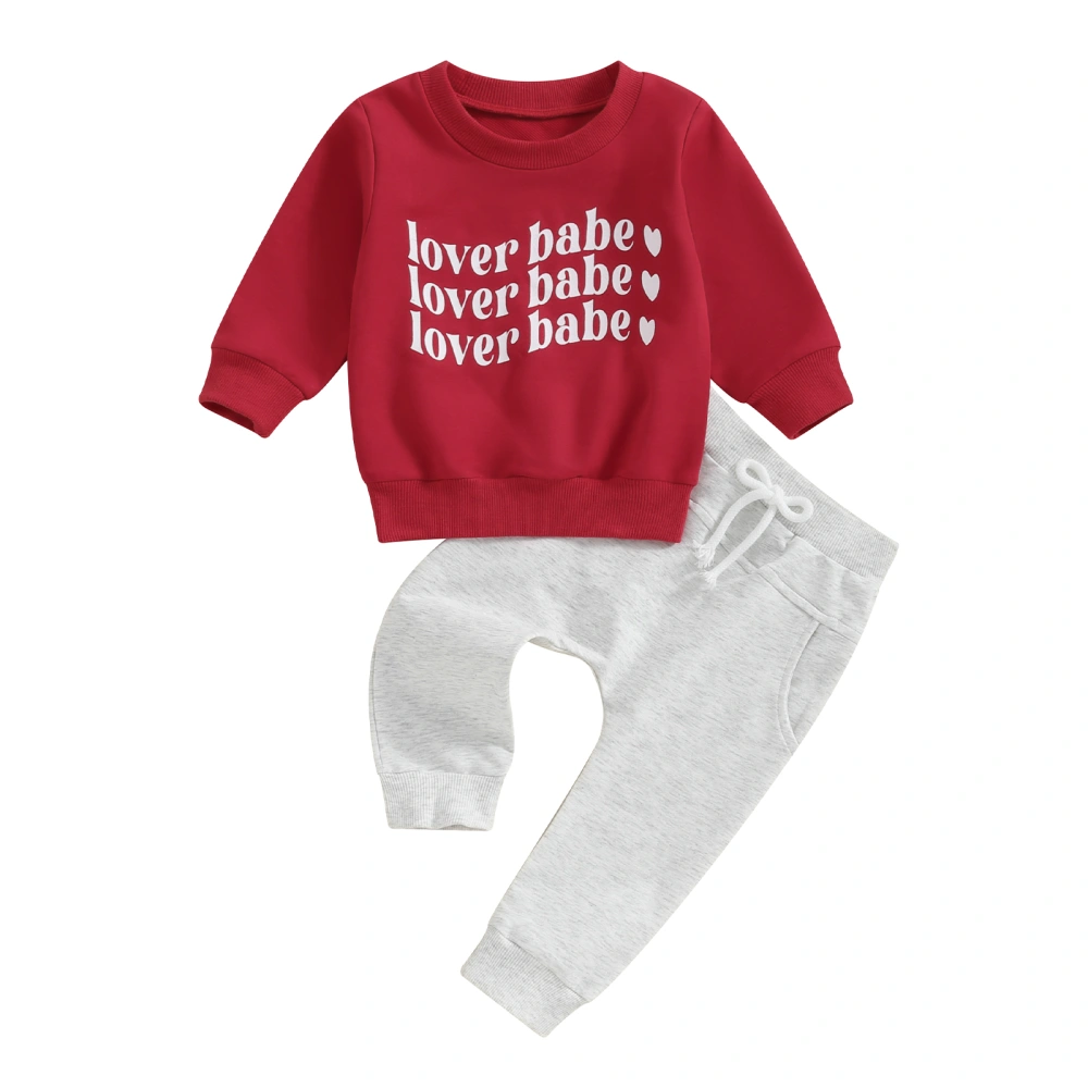 Baby Valentine’s Day Outfits Heart Embroidery Sweatshirt + Trousers