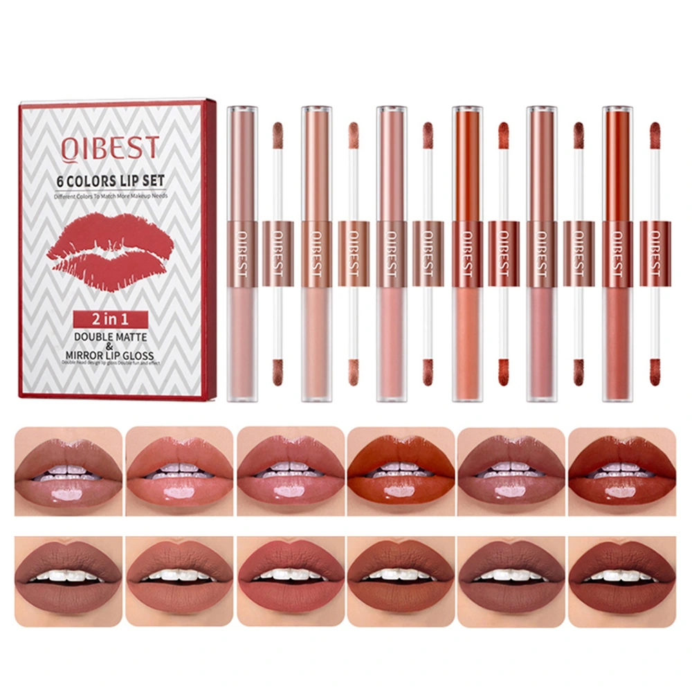 2 in 1 Double-end Lip Gloss Set Matte Velvet Liquid Lipstick Lip Glaze