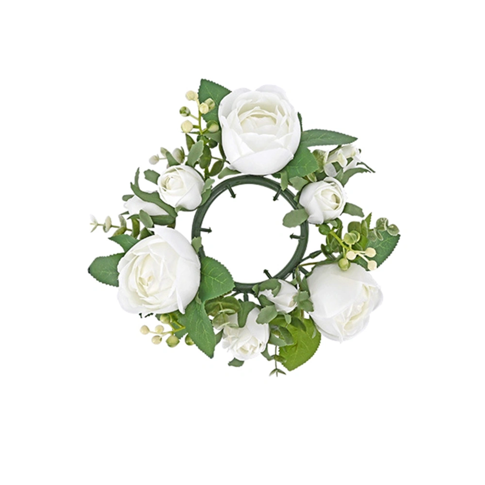 Candle Ring Wreath 3D Peony Flower Green Leaves Stamen Garland Décor