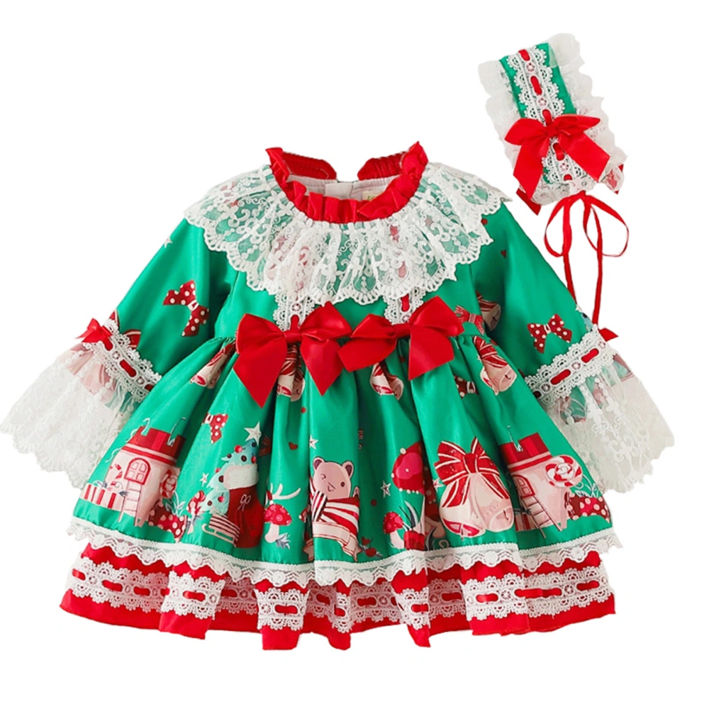 Girl Christmas Elf Costume, Long Sleeved Lace Dress Headband