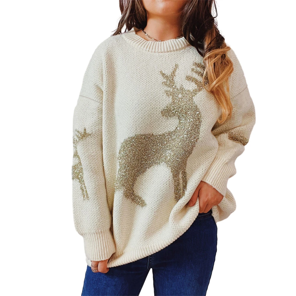 Women Cute Christmas Sweaters Elk Pattern Warm Long Sleeve Pullover