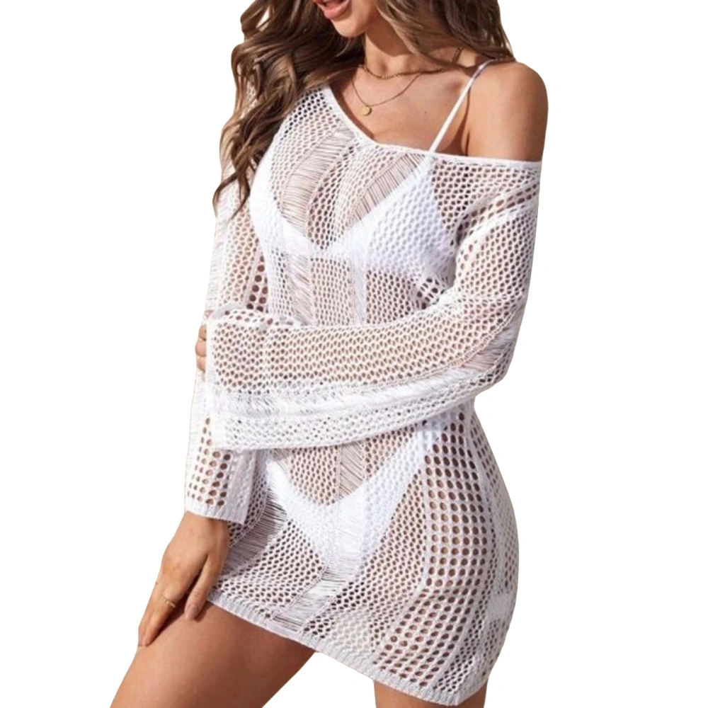 Women Beach Cover Ups Knitted Crochet Cover up Backless Mini Dress 