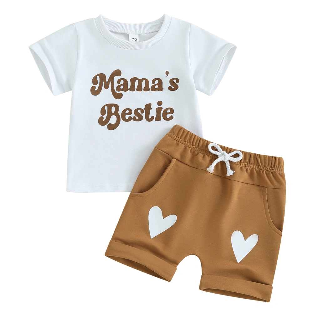 Toddler Short Sleeve Crewneck Letter Print Tops Heart Print Shorts Set