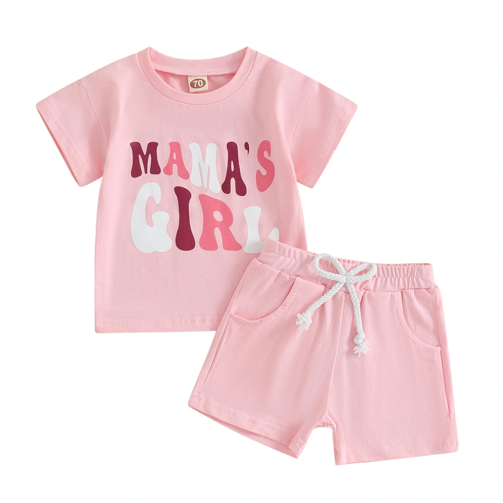 Baby Shorts Set, Short Sleeve Crew Neck Letters Print T-shirt Shorts