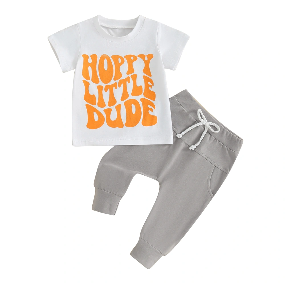 Short Sleeve Letter Print Tops + Elastic Waist Pants Boy Easter Set 