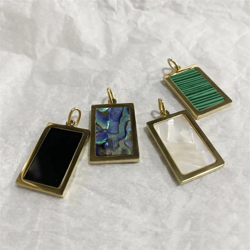 European And American DIY Ornament Accessories Rectangular Abalone Shell Pendant Stainless Steel Gold-plated Pendant