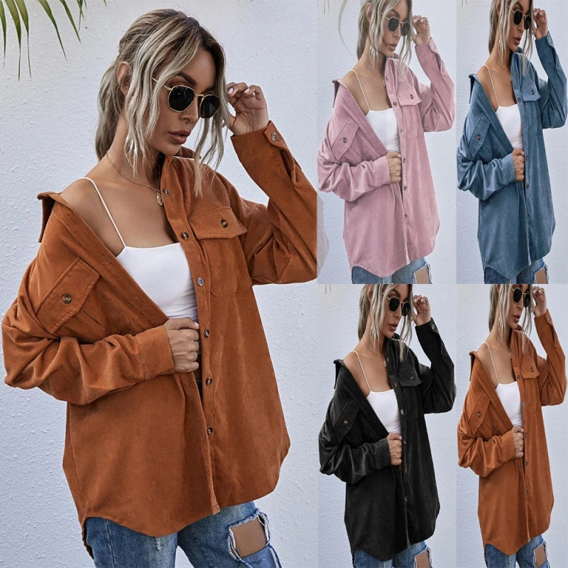 Corduroy Shirt Lapel Long Sleeve Loose Casual