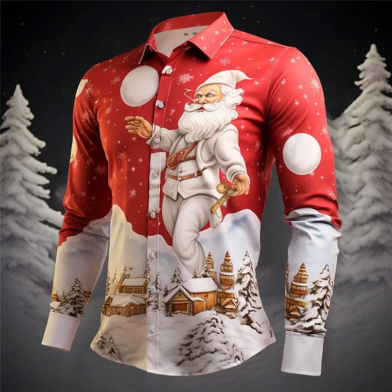 Men's Fashion Loose Christmas 3D Digital Printing Shirt