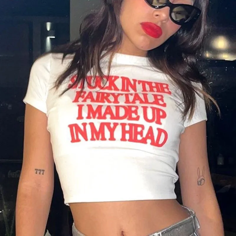 European And American Letters Slim-fit Crop-top Printed T-shirt