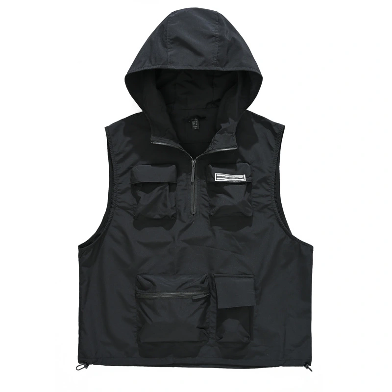 Thin Type Tooling Casual Hooded Sleeveless Vest Waistcoat