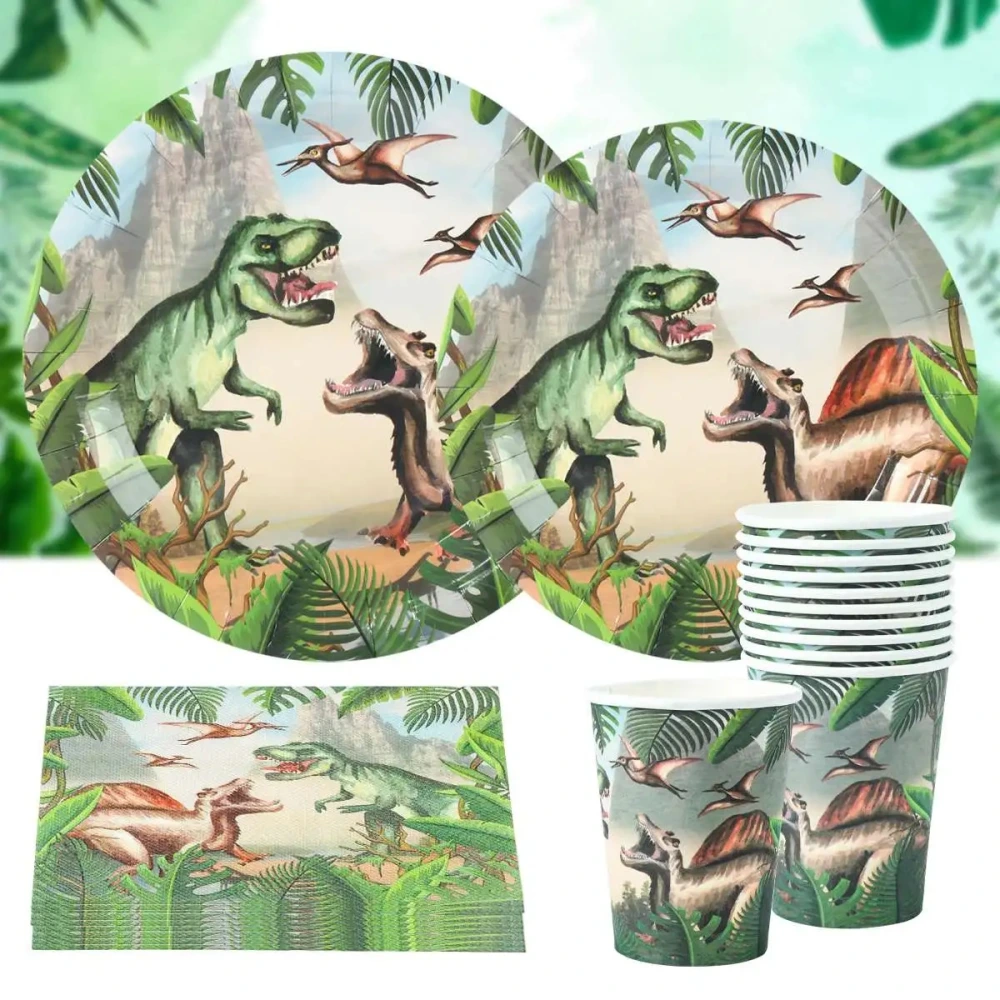 Tyrannosaurus Theme Party Paper Pallet Hanging Flag Tissue Tableware Suit