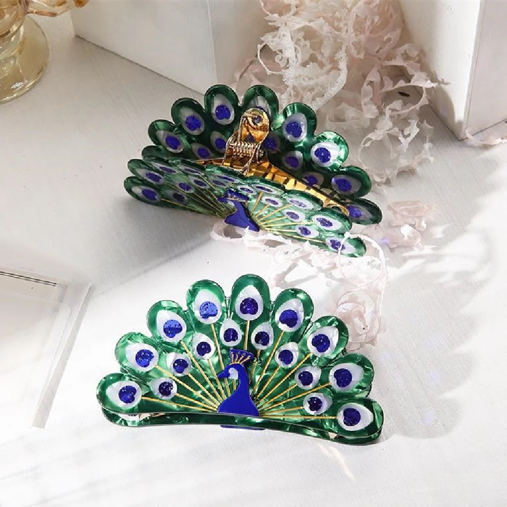 Peacock Grip Animal Hair Accessories Large Ponytail Shark Clip