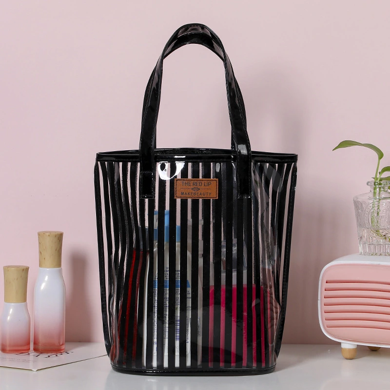 Striped Handbag Wash Bag Girl Heart Transparent Portable Large Capacity