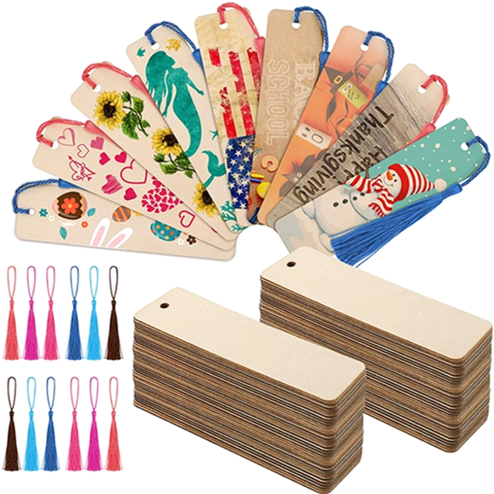 36 Pcs Wood Blank Bookmark, Unfinished DIY Wishing Tag Party Gift