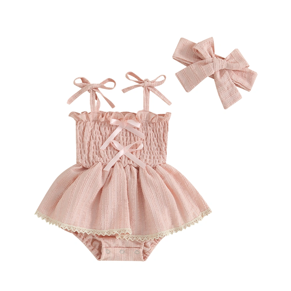 Baby Girl Summer Outfits Sleeveless Bow Front Romper with Headband