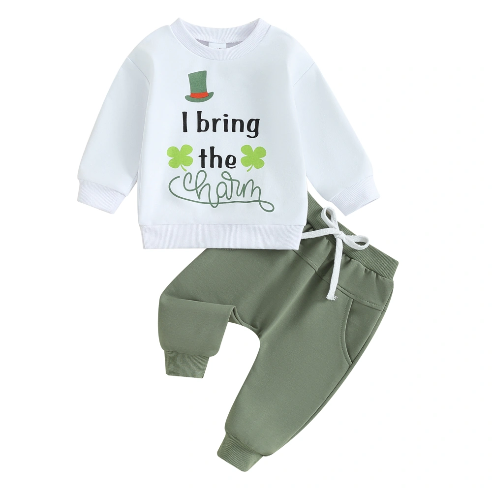 Boy Irish Letter&Shamrock&Hat Print Long Sleeve Sweatshirt with Pants