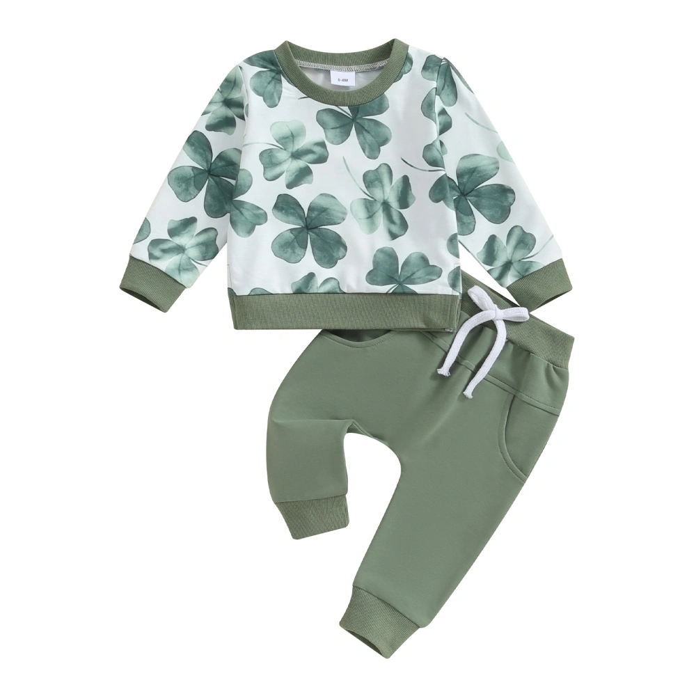 Toddler Boys Ireland Festival Outfits Shamrock Print Sweatshirts Pants