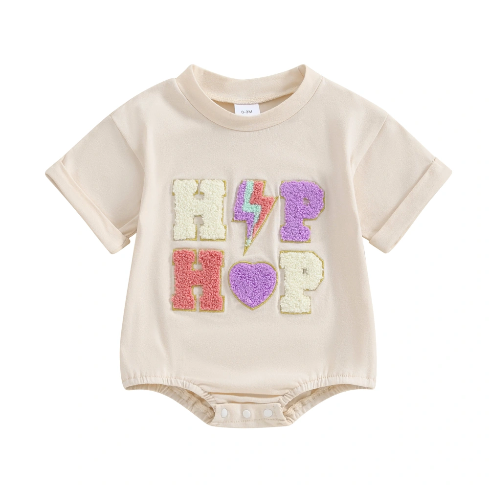 Baby Girls Summer Crew Neck Short Sleeve Letter Embroidery Romper