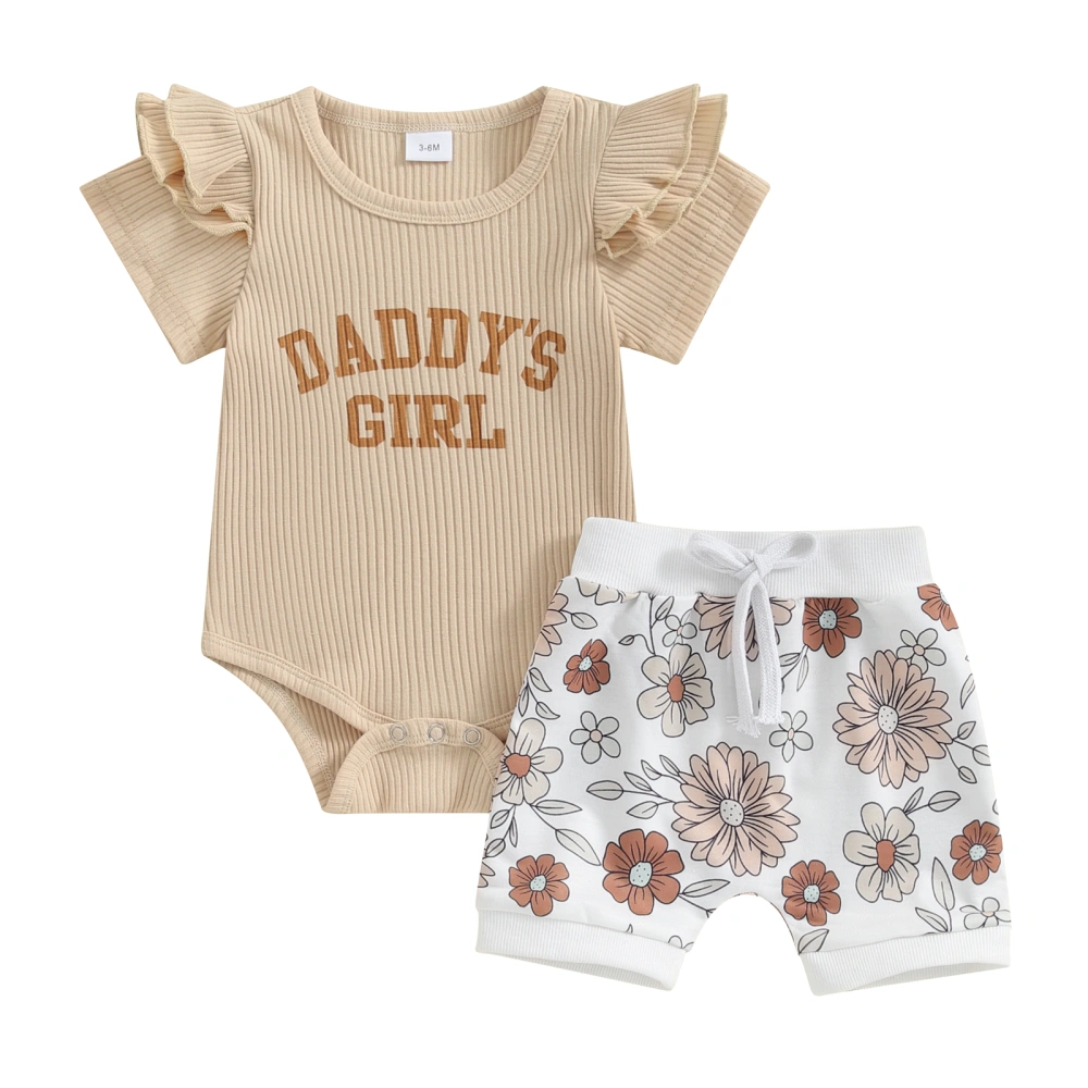 Short Flying Sleeve Romper + Elastic Waist Shorts Father's Baby Set