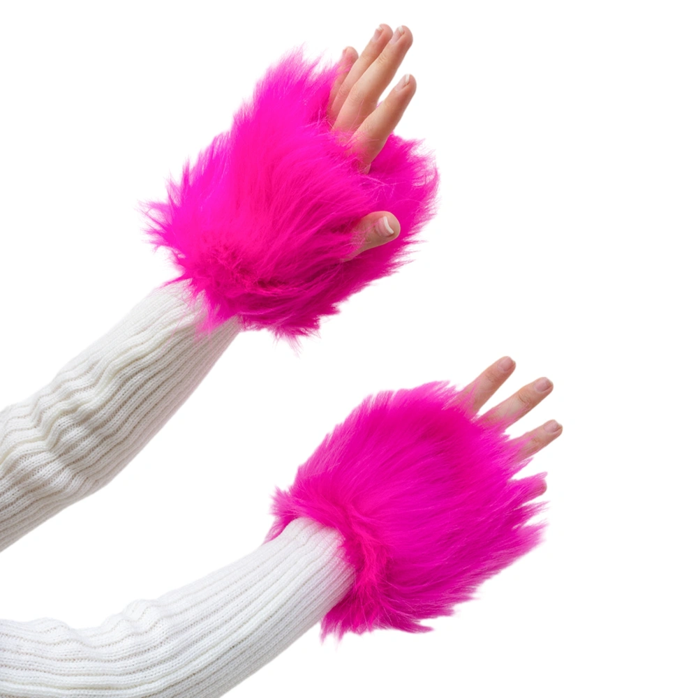 Faux Fur Wrist Cuffs for Women Solid Color Fluffy Furry Arm Warmer