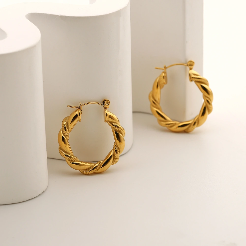 Earrings 18K Gold Plated Stainless Steel Bread Pattern