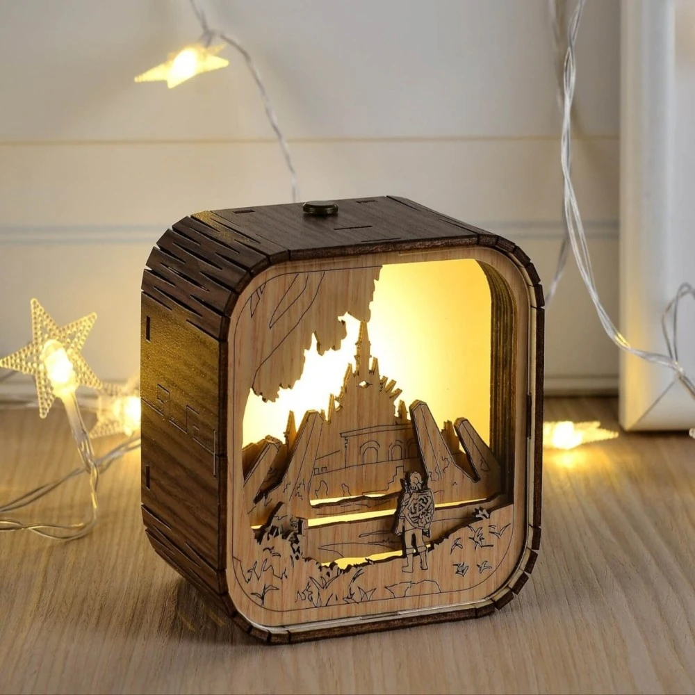 Three-dimensional Carved Wooden Music Box Small Night Lamp