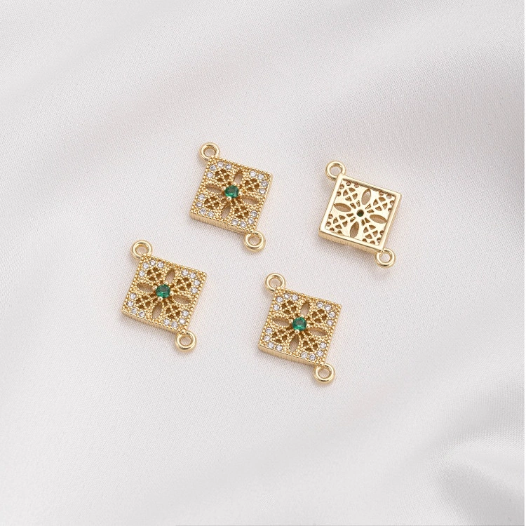 Gold-plated Color Retention Inlaid Zirconium Four-leaf Clover Copper Earrings Pendant