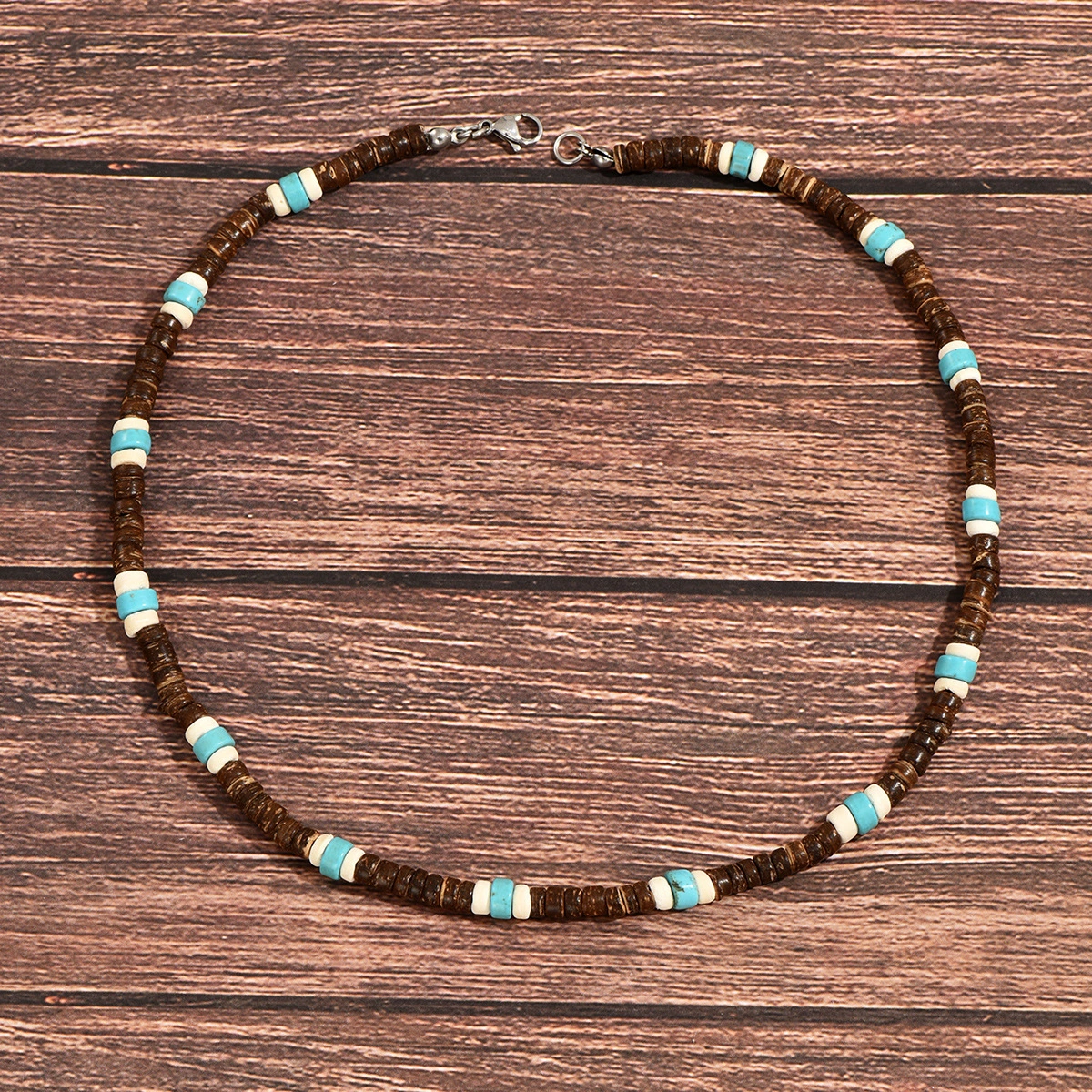 Stitching Men's Clavicle Chain Simple Retro Bohemian Style Coconut Shell Wooden Bead Turquoise Necklace