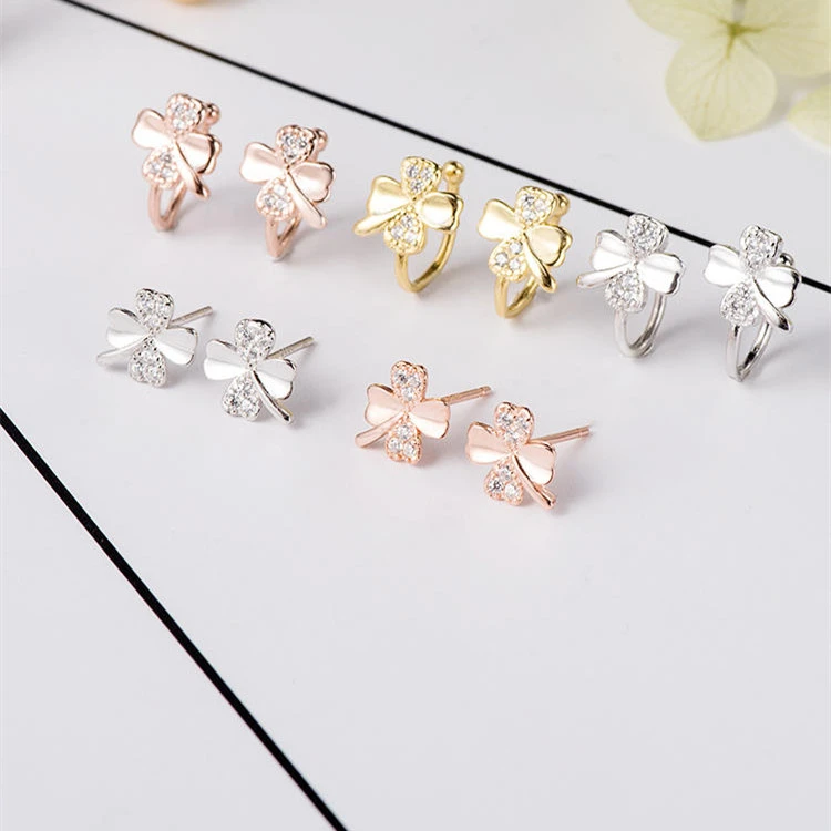 Women's Four-leaf Clover Sterling Silver Ear Clip Earrings