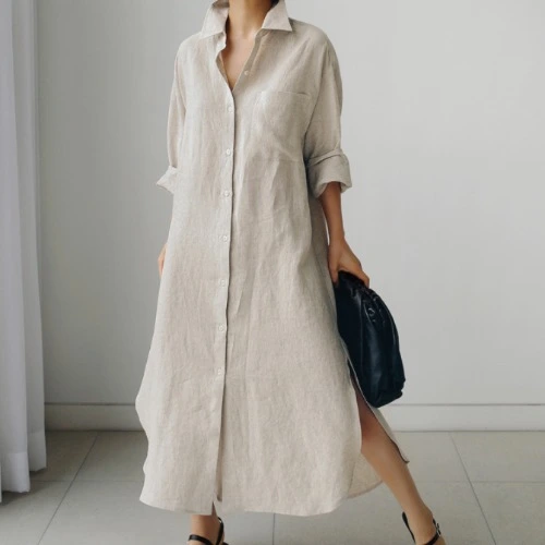 Oversized Shirt Dress Over Knee Long Slit