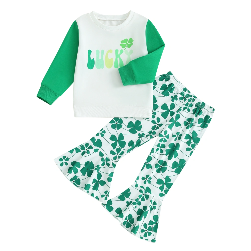 Girl Irish Festivals Letter Long Sleeve Pullover with Flare Pants