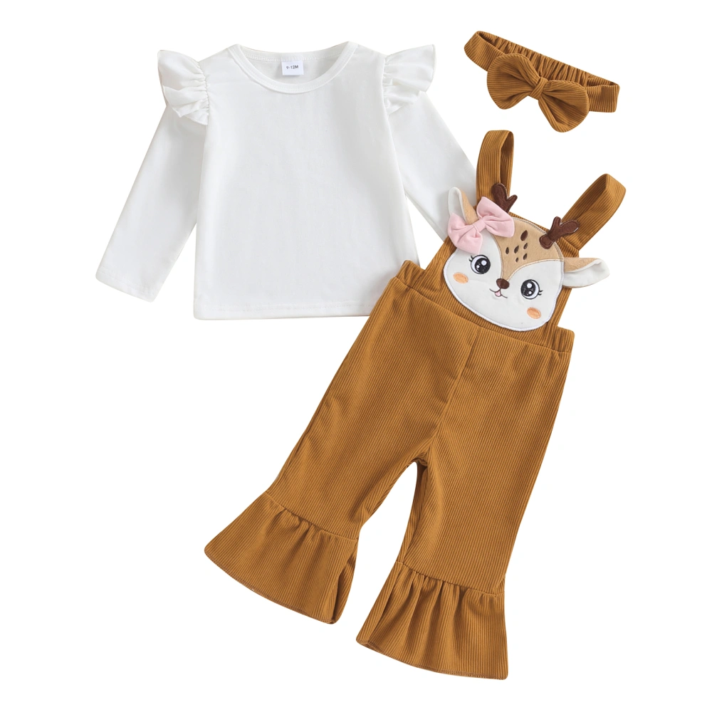 Baby Girls 3 Piece Outfit Long Sleeve Shirt and Deer Overalls Headband