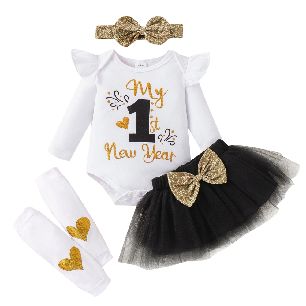 Baby Girls New Year Outfit Romper and Tulle Skirt Headband Leg Warmer 