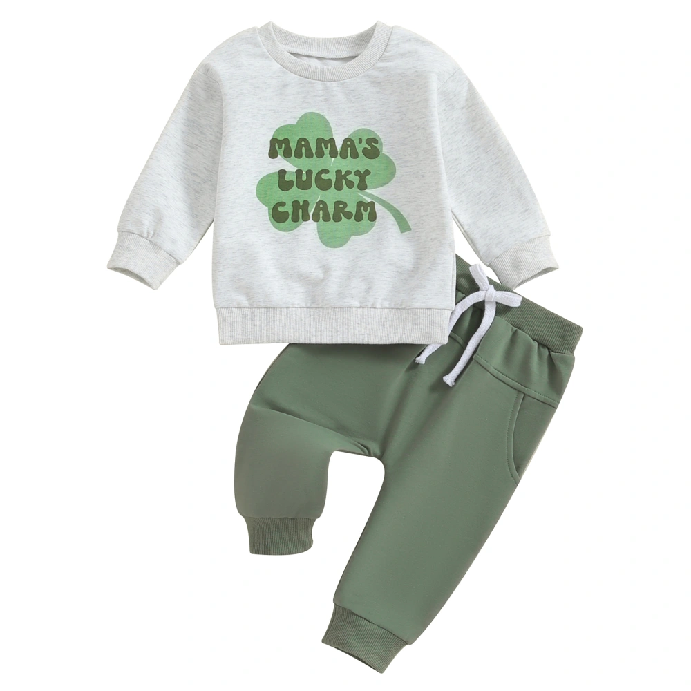 Baby Boys Pants Set, Long Sleeve Letters Shamrock Sweatshirt Pants