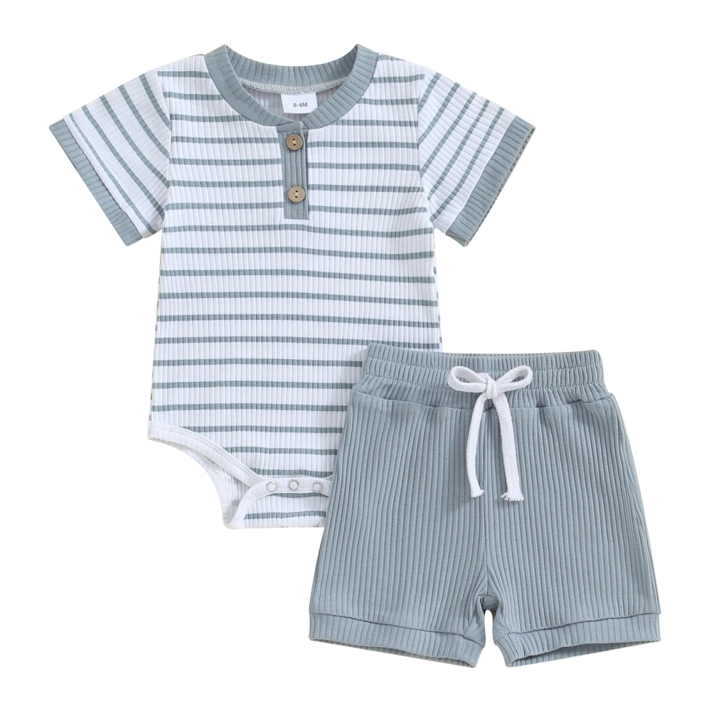 Baby 2 Piece Outfits Summer Striped Short Sleeve Romper and Shorts 