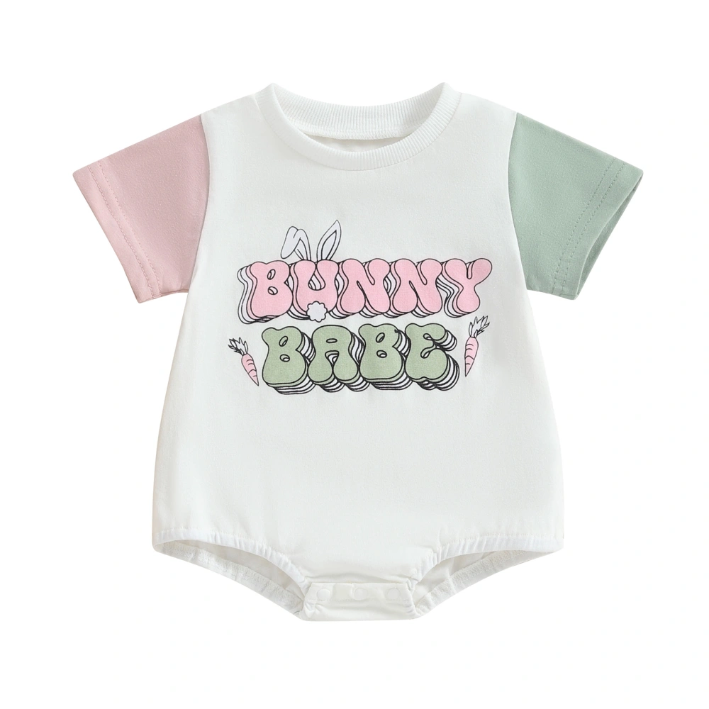 Baby Easter Romper Short Sleeve Carrot Letter Print Loose Bodysuit