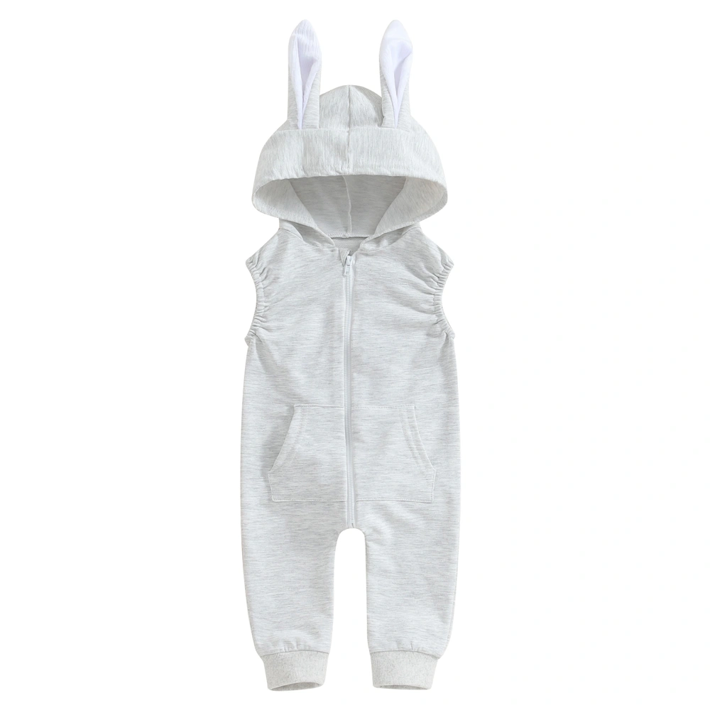 Sleeveless Zipper Up Front Pocket 3D Rabbit Ear Hooded Easter Romepr