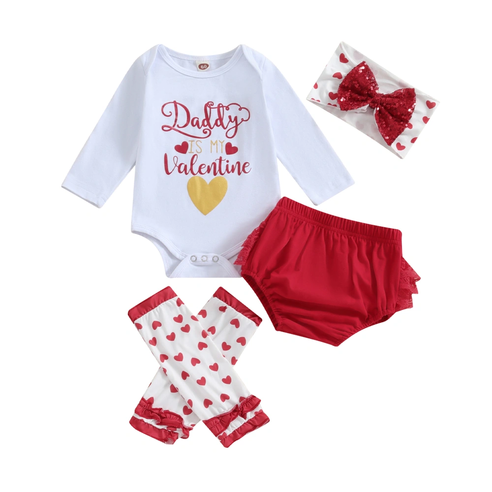 Girl Valentine's Day 5Pcs Outfit Romper Shorts Leg Warmers Headband