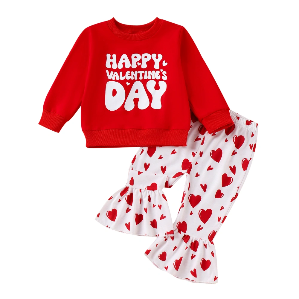 Girl Valentine's Day Letter Long Sleeve Sweatshirt Heart Flare Pants