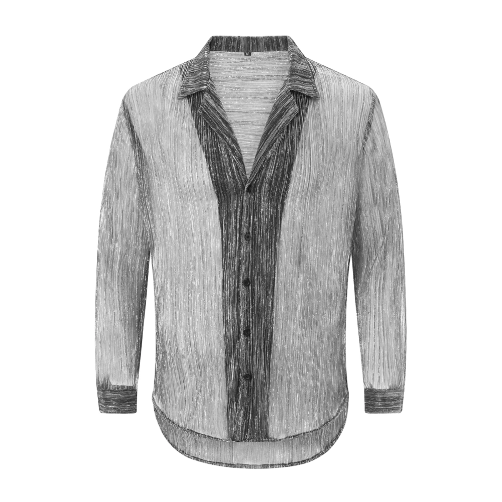 Men Button Down Glitter Shirts Long Sleeve Lapel See-Through Shirts