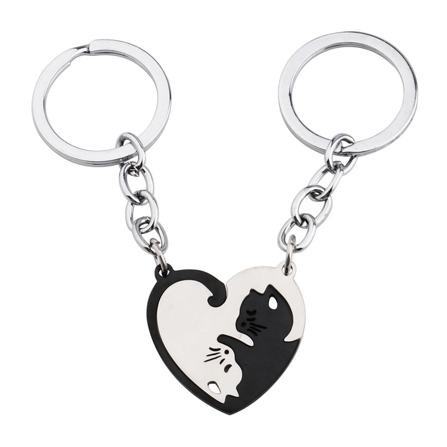Matching Cat Keychains Heart Shaped Couple Key Chains Purse Charms